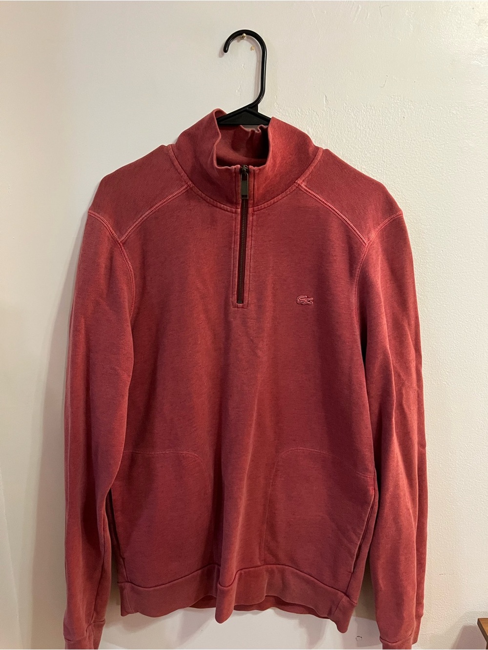 Lacoste Men’s Washed Red Quarter-Zip Pullover. Adult small